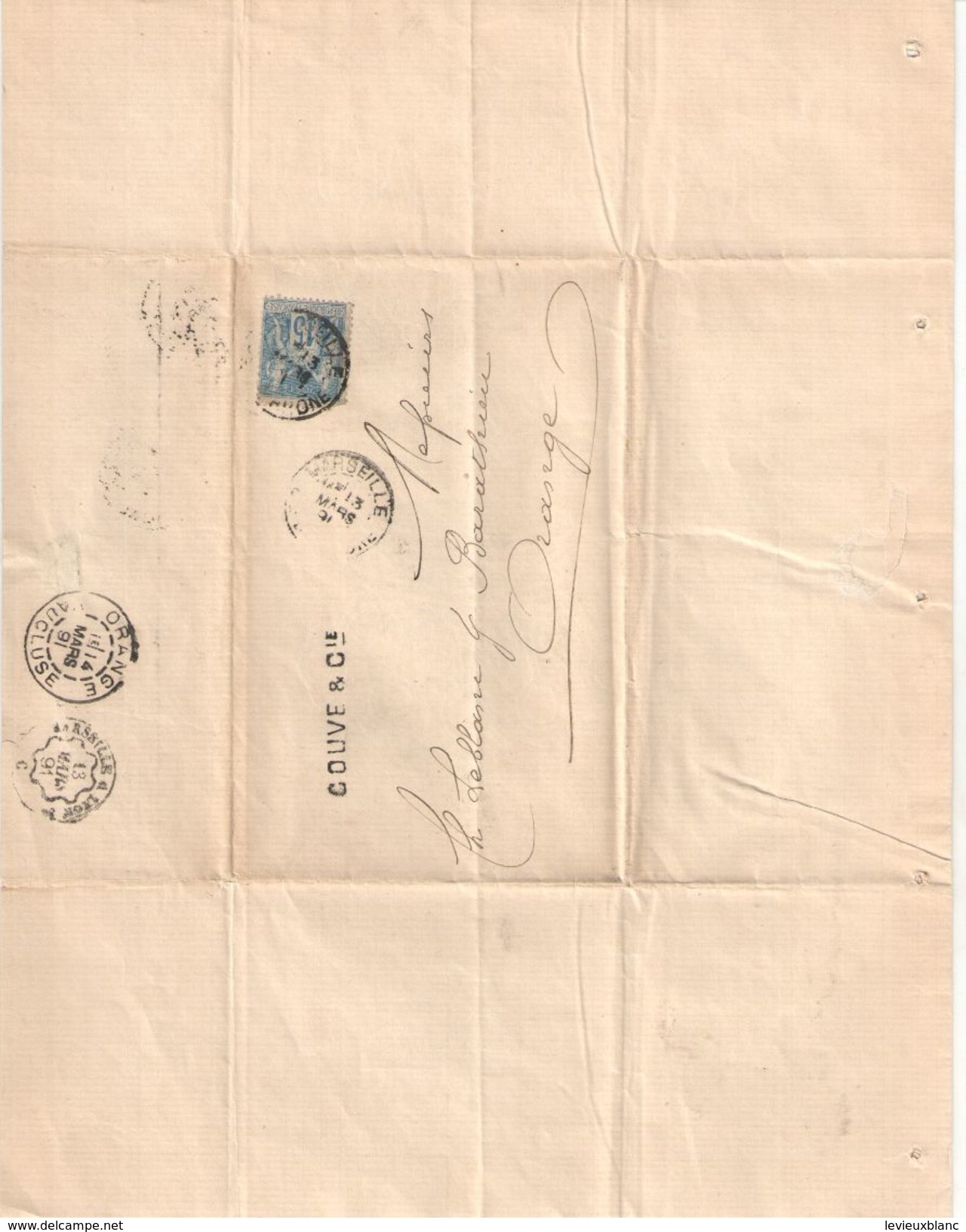 Lettre-Pli Affranchie / Suivi De Commission/Leblanc & Barathieu/Orange Vaucluse/COUVE & Cie/MARSEILLE/1891       TIMB112 - Autres & Non Classés