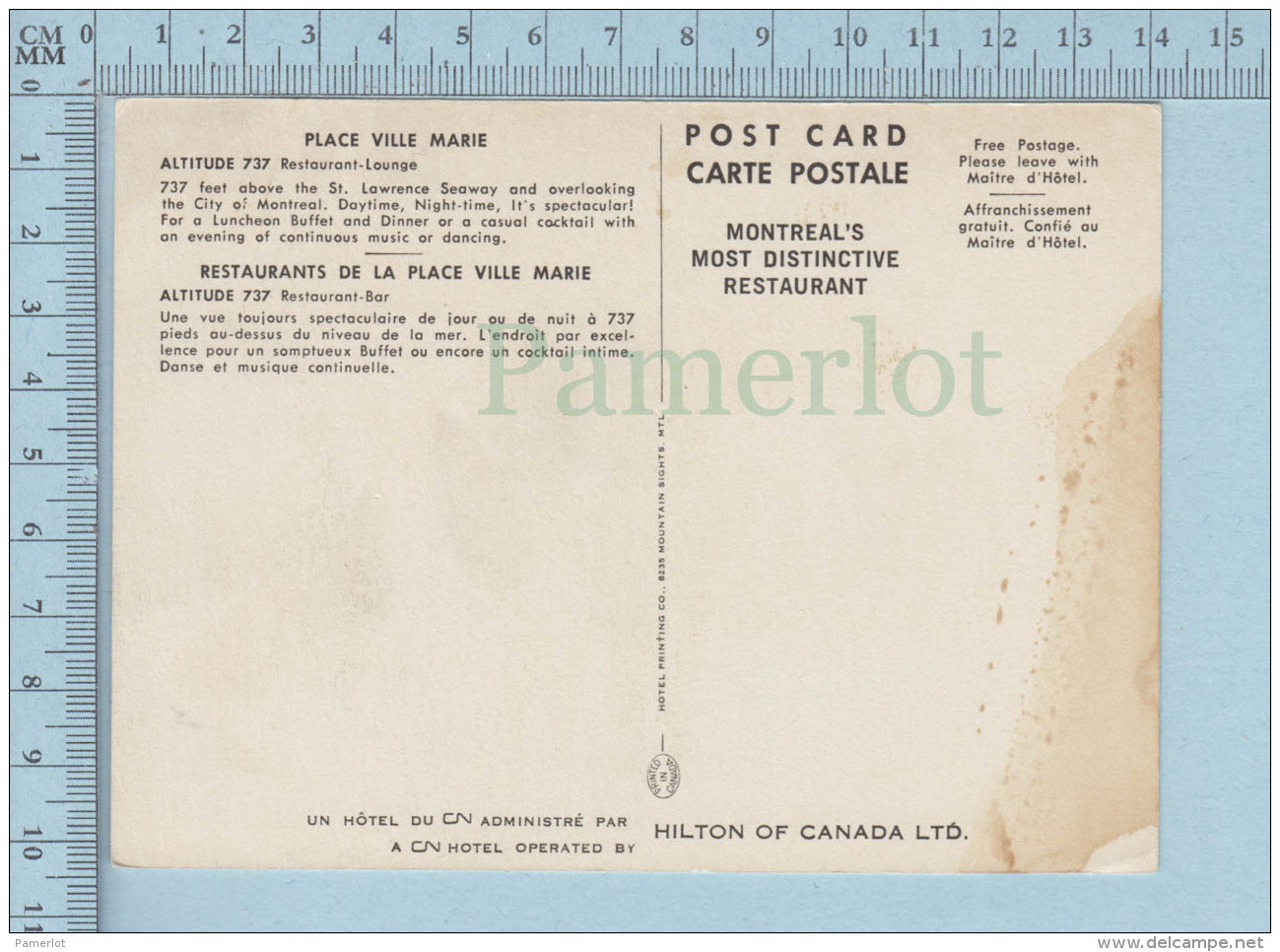 Publicité, Advertising - Altitude 737 Restaurant-Lounge Place Ville Marie Montreal Quebec -  Carte Postale Postcard - Publicité