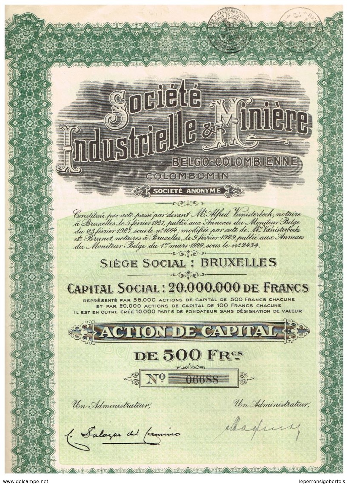 Action Ancienne - Sté Industrielle & Minière Belgo Colombienne " Colombomin" - Titre De 1929 -n° 06687 - Mines