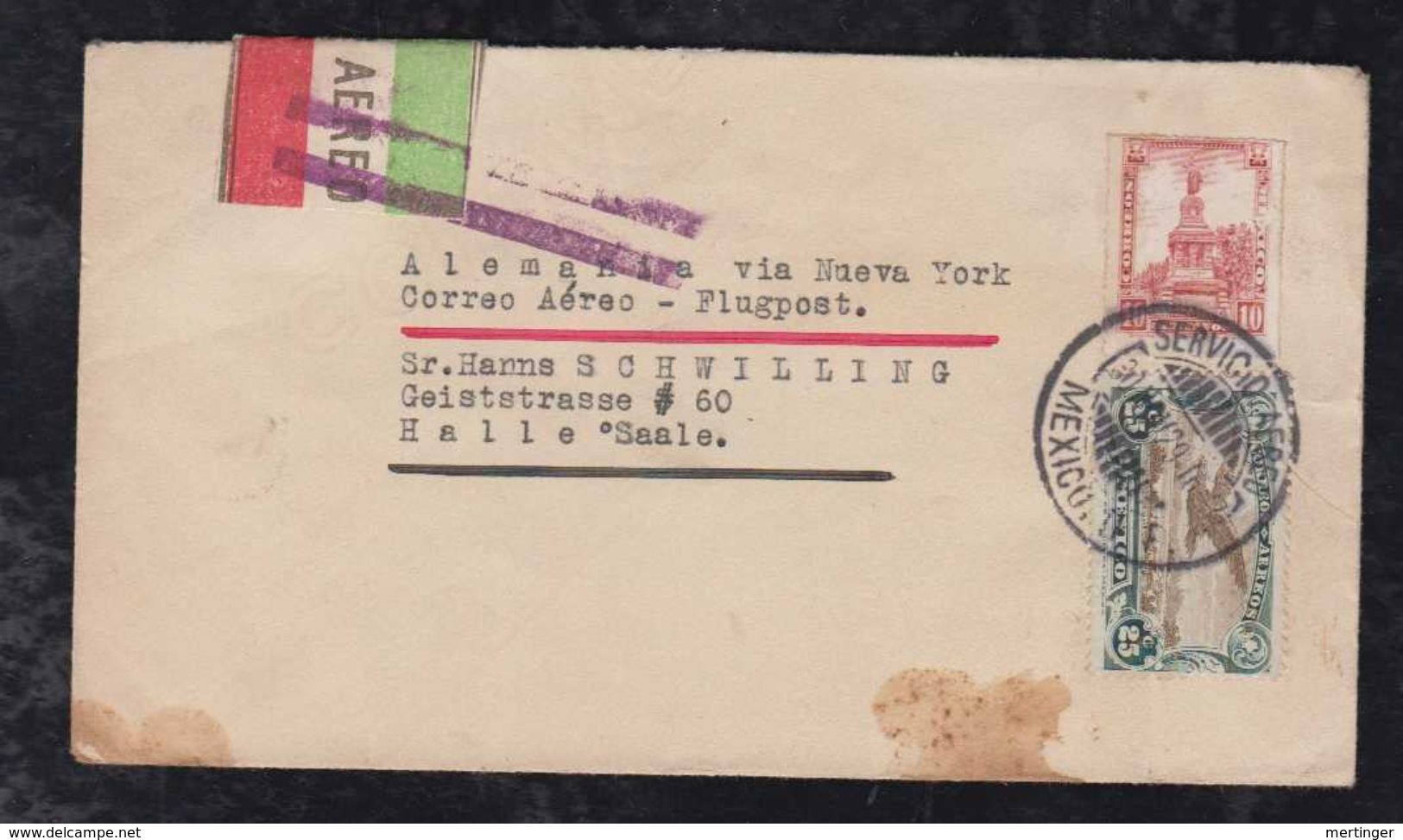 Mexiko Mexico 1929 Airmail Cover To HALLE Germany - Mexique