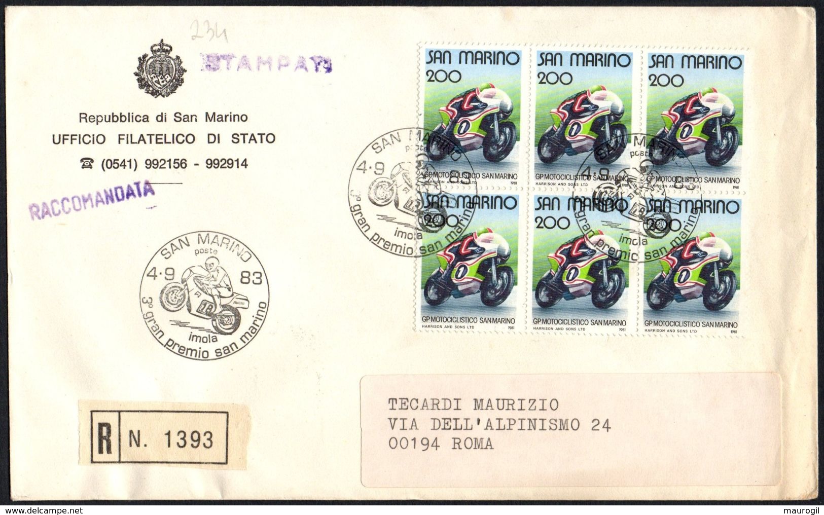 MOTO - SAN MARINO 1983 -3° GRAN PREMIO SAN MARINO - RACCOMANDATA - Motorräder