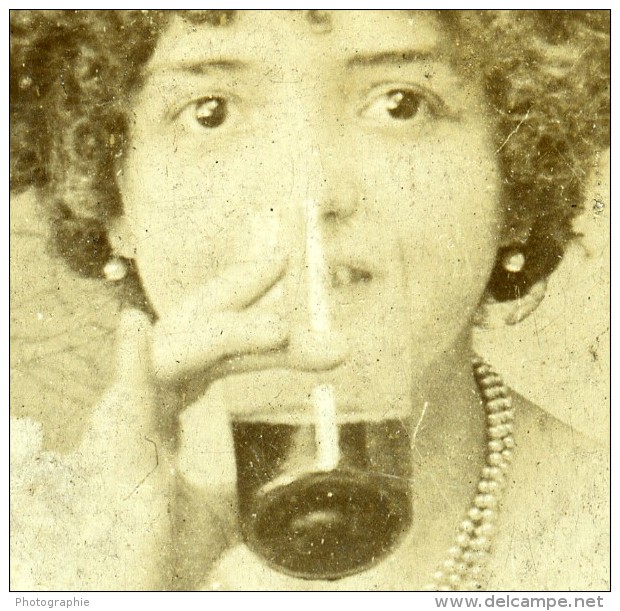 Royaume Uni Fantaisie Portrait Féminin Boisson Ancienne Photo Stereo 1900 - Stereoscopic