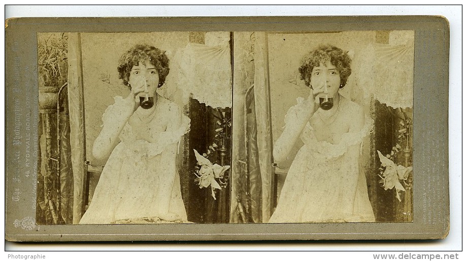 Royaume Uni Fantaisie Portrait Féminin Boisson Ancienne Photo Stereo 1900 - Stereoscopic