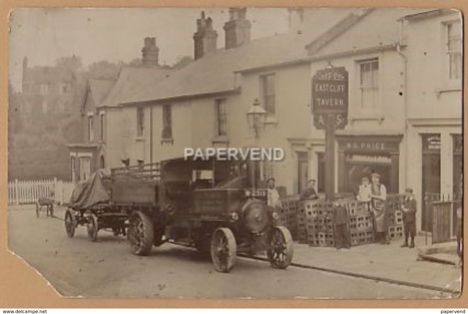 Kent FOLKESTONE  Eastcliff Tavern Traction Engine Outside Brewers Dray? FAULT  RP   K383 - Folkestone