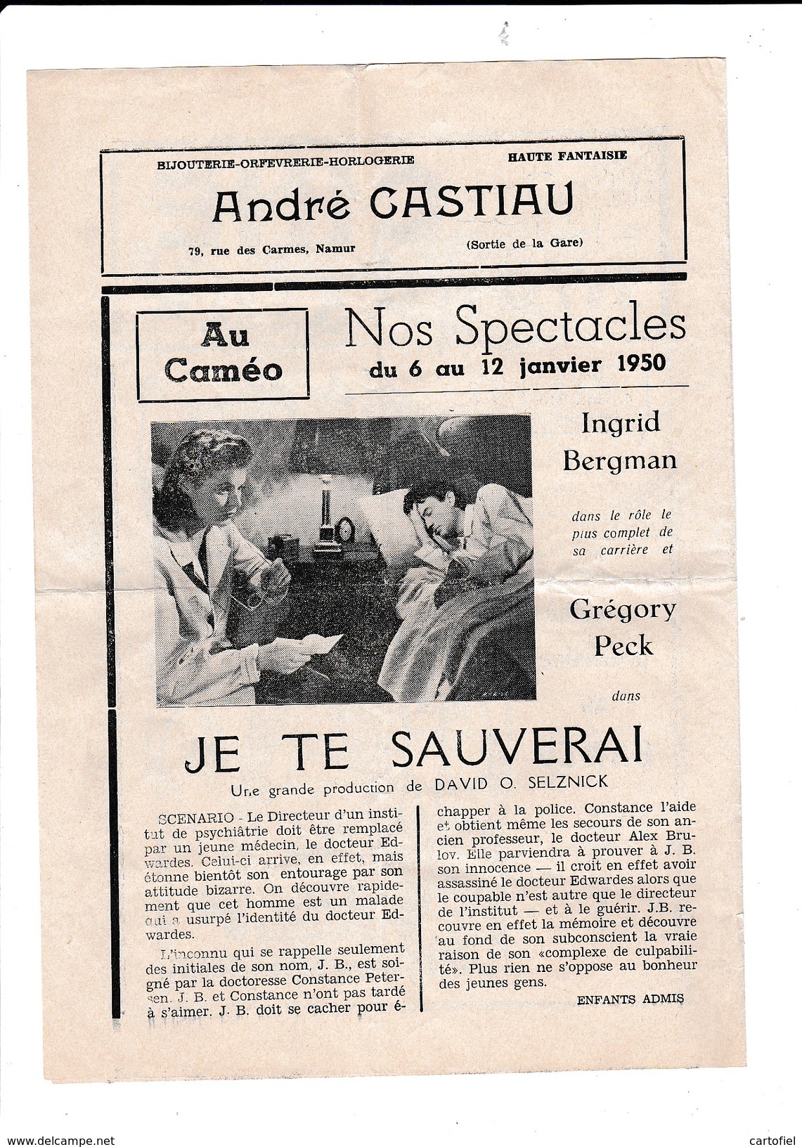 NAMUR-CINE-CAMEO-MAGAZINE-4 PAGES-06.01.1950-FILM-CINEMA-JOUR DE FETE-JACQUES TATI-TRES BIEN CONSERVE-VOYEZ 2 SCANS! ! ! - Programma's