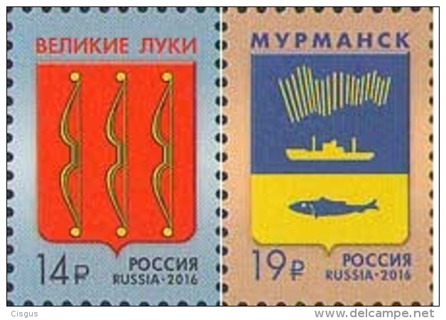 Russland Russia 2016 MNH ** Mi Nr. 2347-2348 Coat Of Arms Velikie Luki; Murmansk - Unused Stamps