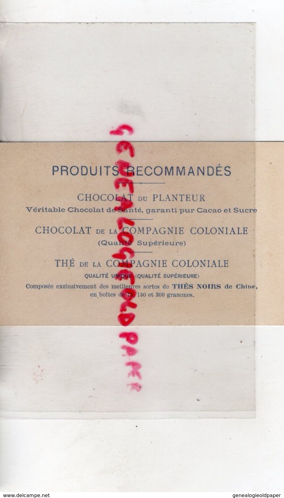 CHROMO CHOCOLAT DU PLANTEUR- COMPAGNIE COLONIALE-THE THES NOIRS DE CHINE -MARCHAND DE PAPIER A LETTRE-PETITS METIERS - Other & Unclassified