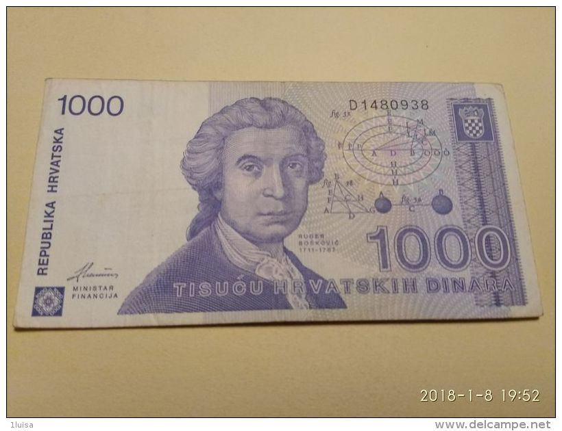 1000 Dinara 1991 - Croatie