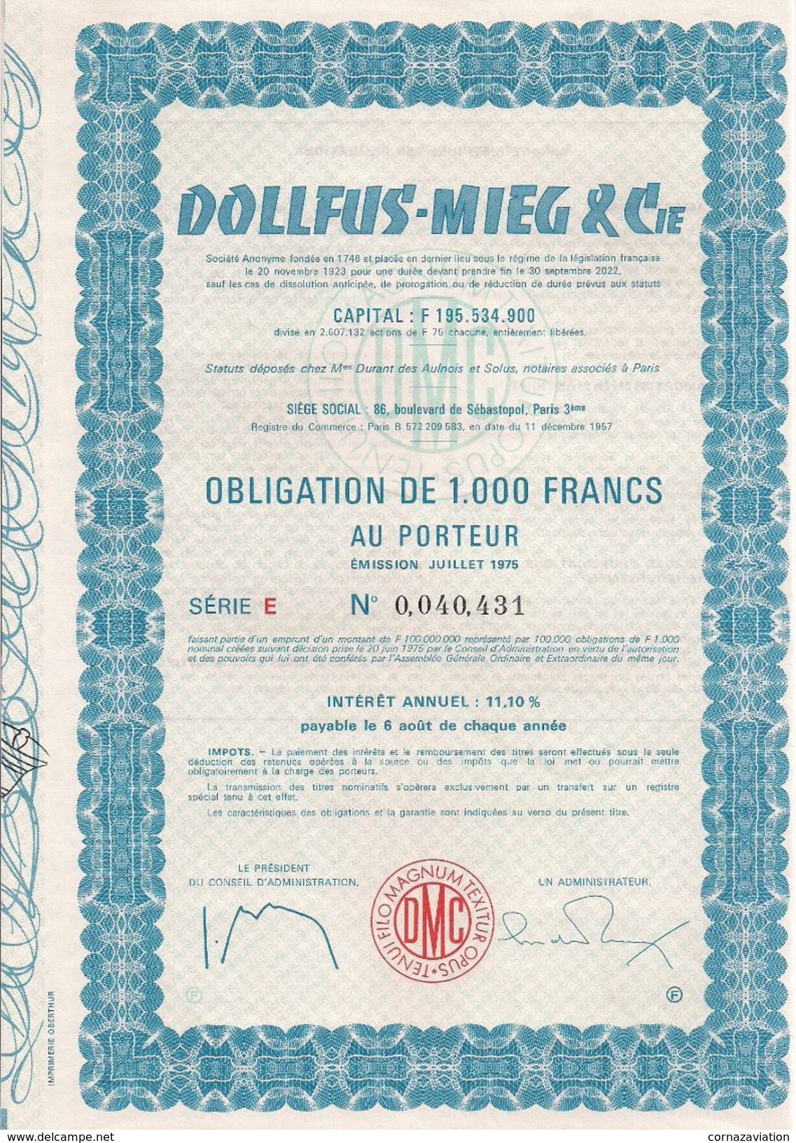 Obligation Dollfus-Mieg & Cie - Textiles