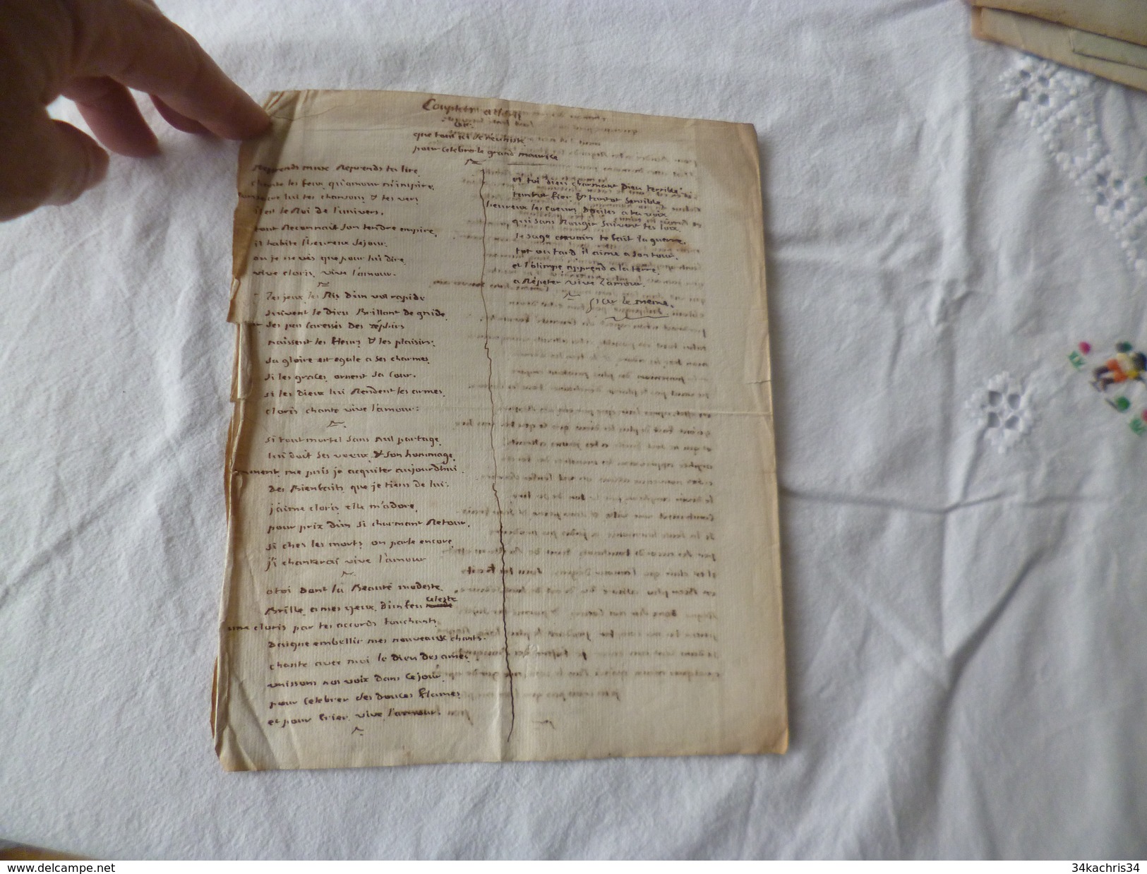 Chanson Poésie Manuscrit Vers Adressés à Mme La Duchesse Baronne De Latour Vœux Fin 18ème Surement - Manuscritos