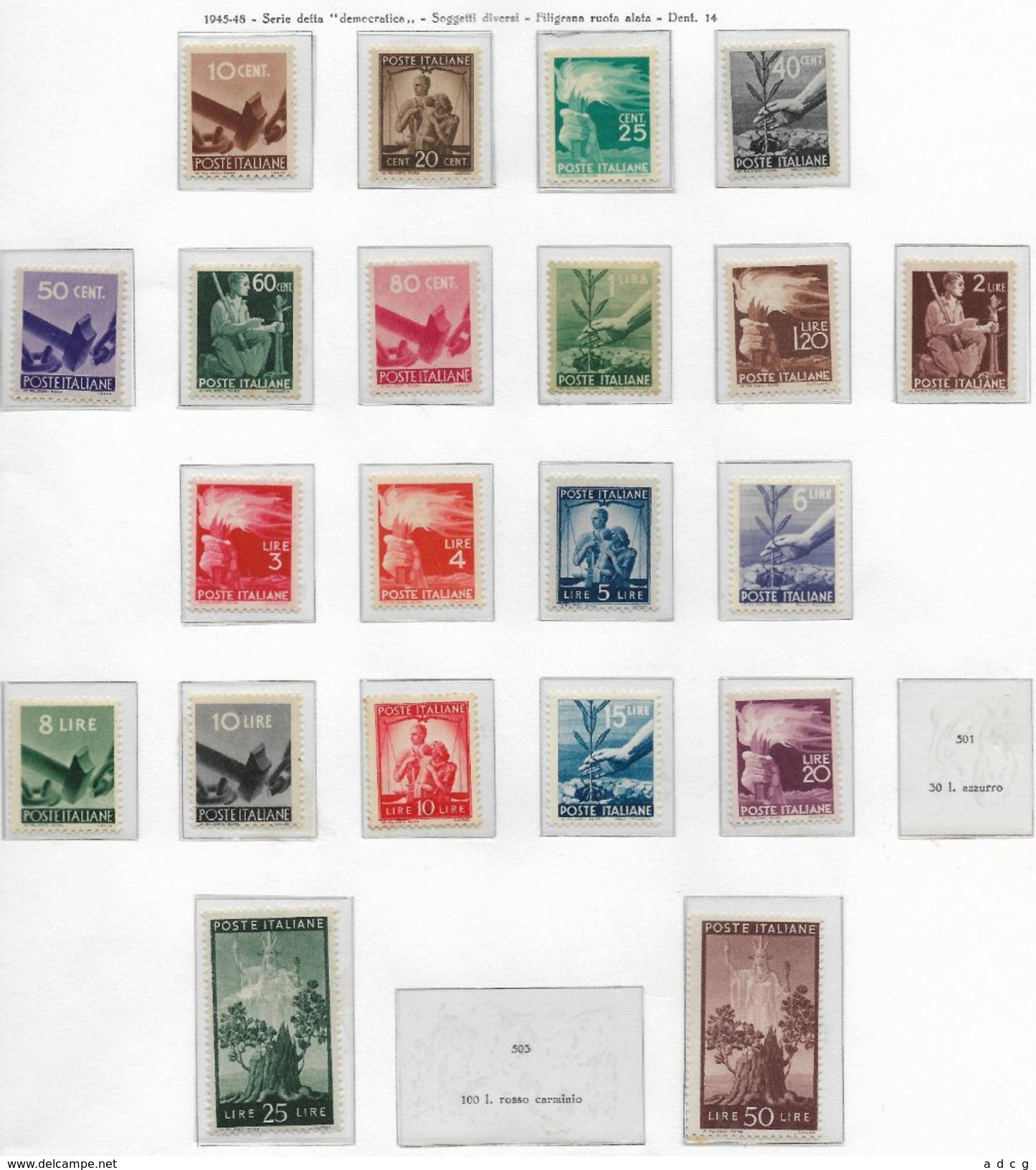 1946 1948 DEMOCRATICA  SERIE Senza 30 E 100 Lire  NUOVO MNH - 1946-60: Nieuw/plakker