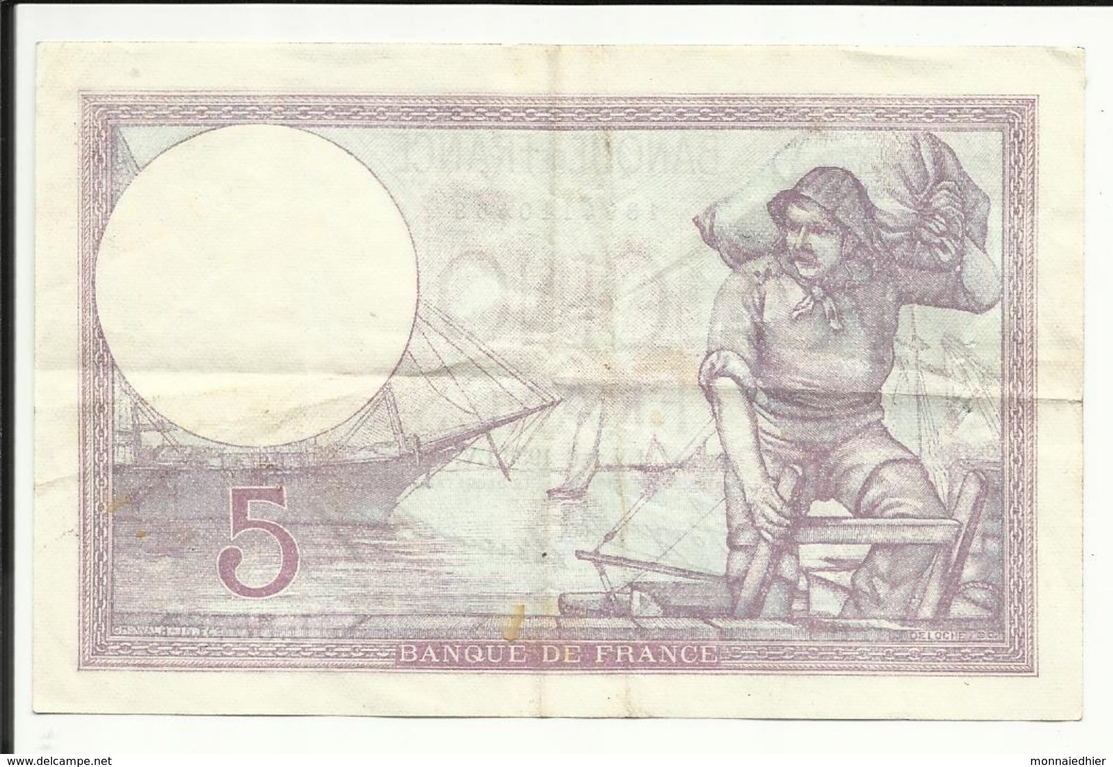 5 Frs , VIOLET , 1.6.1933 , N° C.Fayette : 3.17 , Côte : 12 € - 5 F 1917-1940 ''Violet''