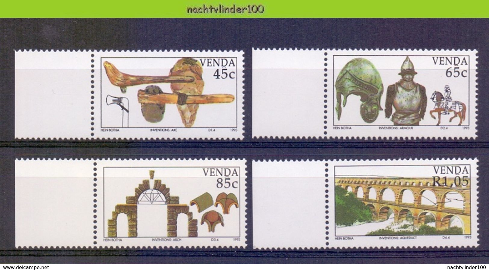 Ncf114 UITVINDINGEN BRUG BIJL PAARD HARNAS INVENTIONS ARMOUR HORSE ACE ARCH AQUEDUCT BRIDGE VENDA 1993 PF/MNH - Zonder Classificatie