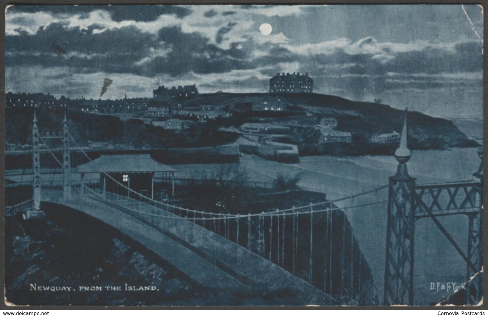 Newquay From The Island, Cornwall, 1904 - Argall's Moonlit Postcard - Newquay