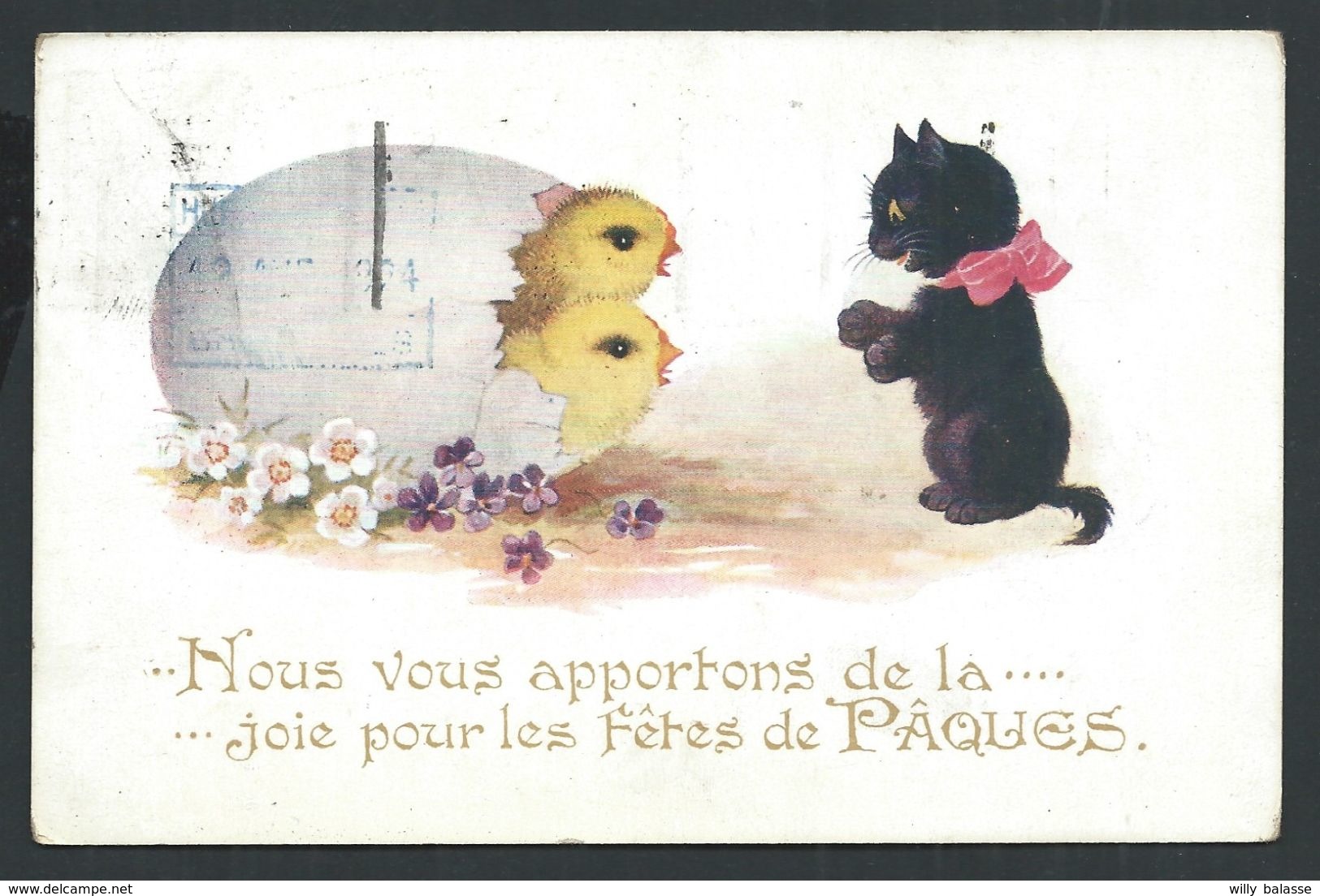 +++ CPA - Carte Fantaisie - Chat Noir - Cat Katze - Pâques - Poussin - Comique Series N° 3095 -- 1924  // - Chats