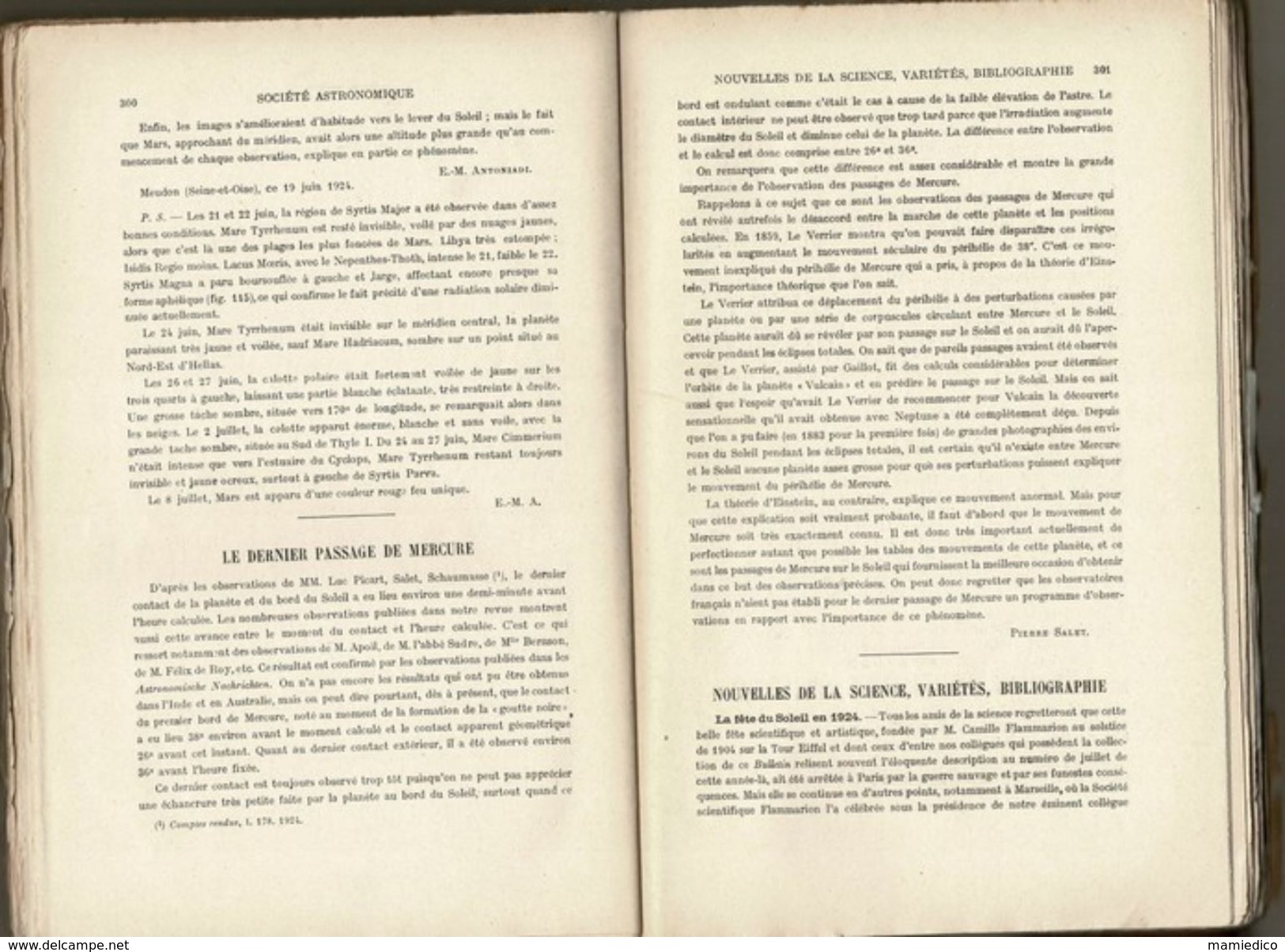 1924 Livre De 552 Pages Bulletin De La "SOCIETE ASTRONOMIQUE DE FRANCE" + Météorologie Et Physique Du Globe. - Astronomia