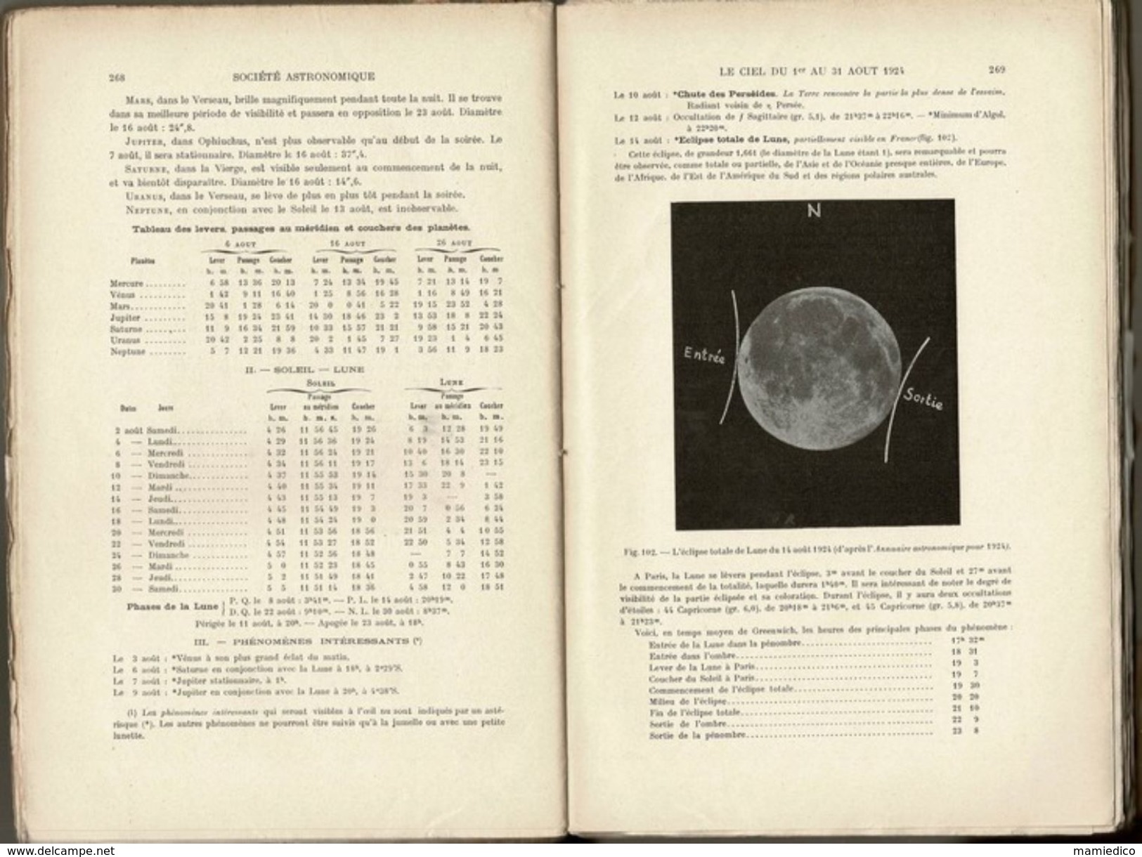 1924 Livre De 552 Pages Bulletin De La "SOCIETE ASTRONOMIQUE DE FRANCE" + Météorologie Et Physique Du Globe. - Astronomia