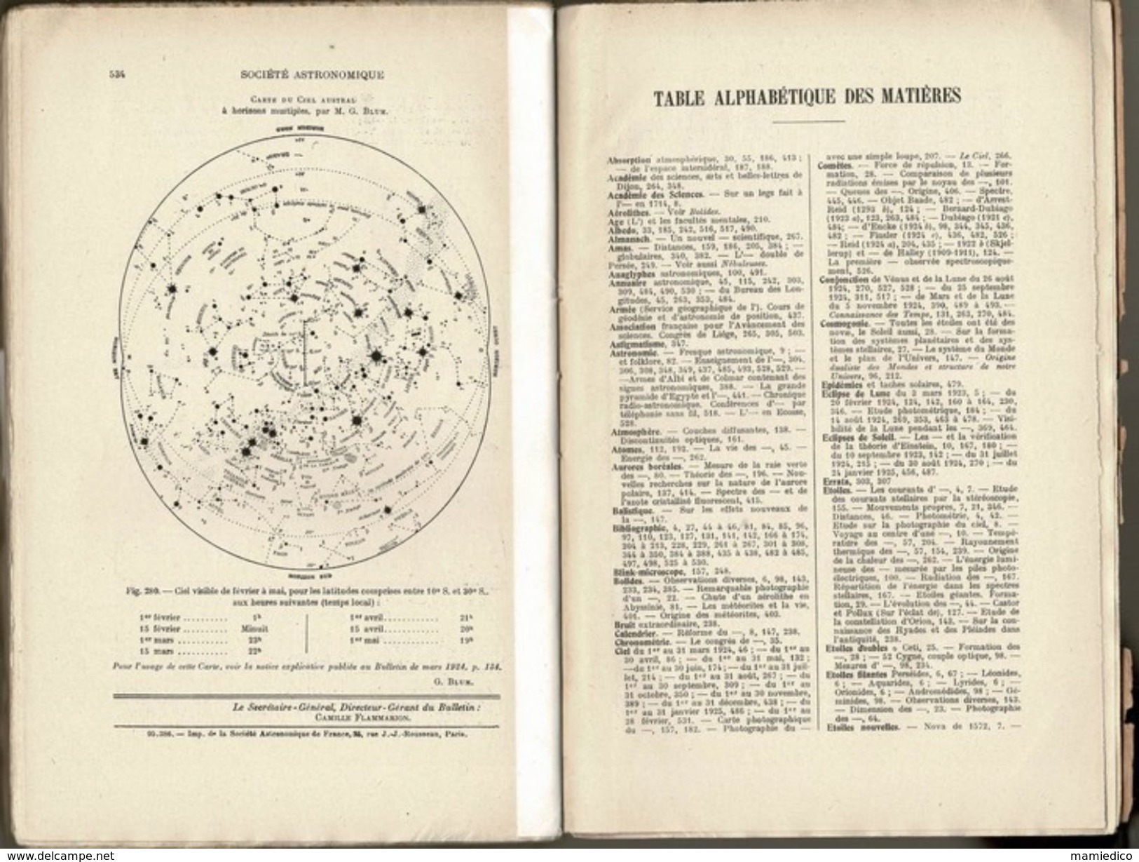 1924 Livre De 552 Pages Bulletin De La "SOCIETE ASTRONOMIQUE DE FRANCE" + Météorologie Et Physique Du Globe. - Astronomia