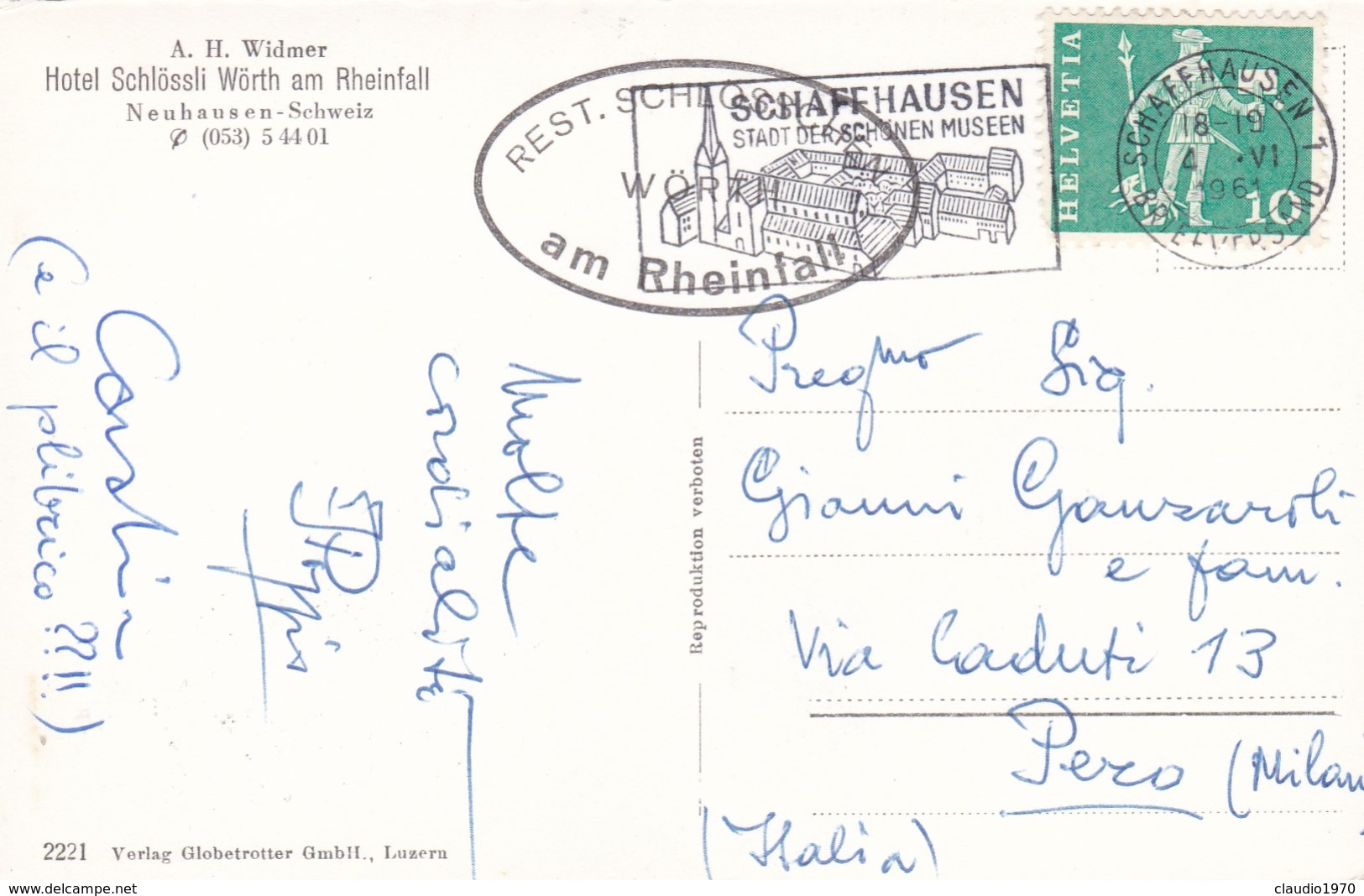 CARTOLINA - POSTCARD - SVIZZERA -  RHEINFALL GEGEN SCHLOSS LAUFEN - HOTEL SCHLOSSLI WORTH AM - Laufen-Uhwiesen 