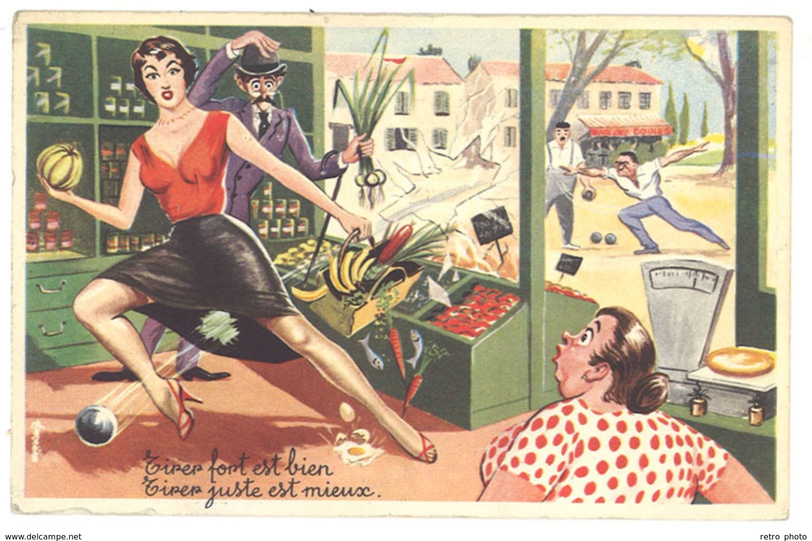 Cp Signée Carrière - Pin-up, Pétanque, Jeu De Boules, épicerie, Balance (dd) - Carrière, Louis