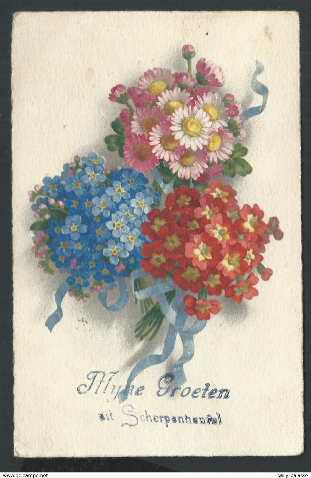 +++ CPA - Carte Fantaisie - Myne Groeten Uit SCHERPENHEUVEL - Klein ? -  Fleur Rose - Myosotis - Flower  // - Scherpenheuvel-Zichem