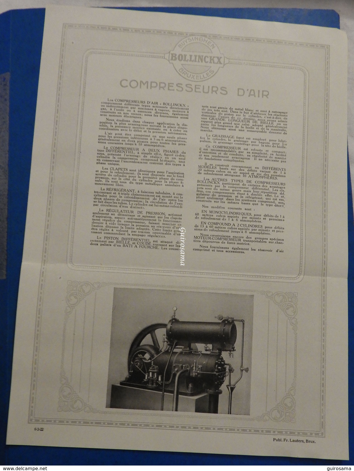 Usines Bollinckx à Buysinghen Près Bruxelles : Compresseurs D'air  -  1922 - Autres & Non Classés