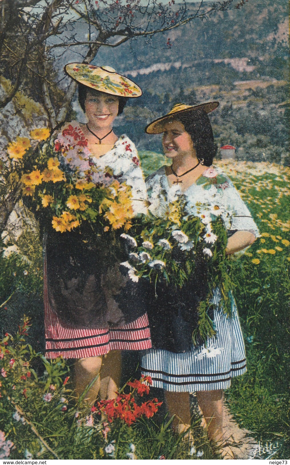 Carte Postale Ancienne Fantaisie - Fleurs - Niçoises Cueillant Des Marguerites - Fleurs