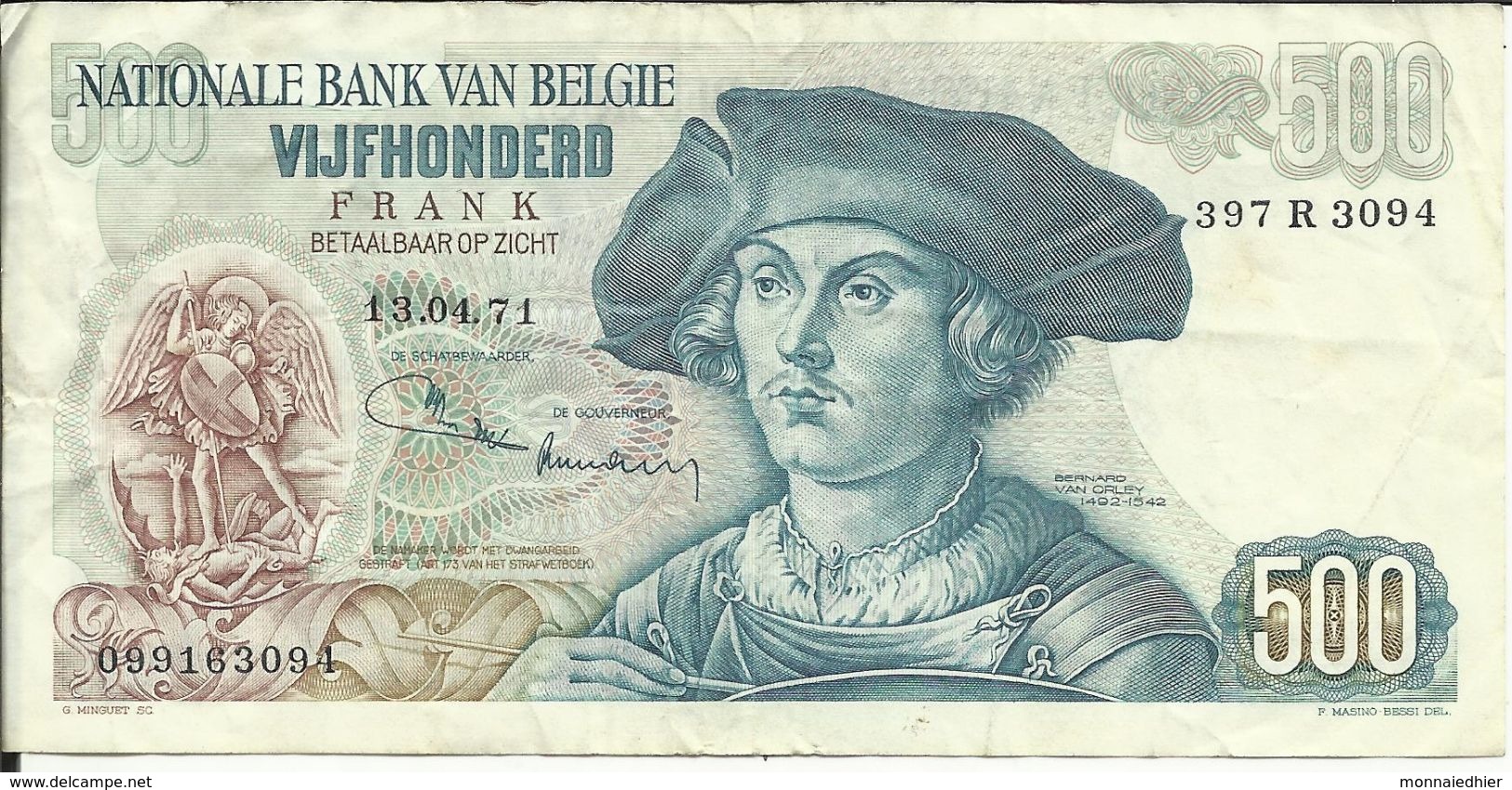 BELGIQUE , 500 Franks , Du 13.04.1971 , N° World Paper Money : 135 - 500 Franchi