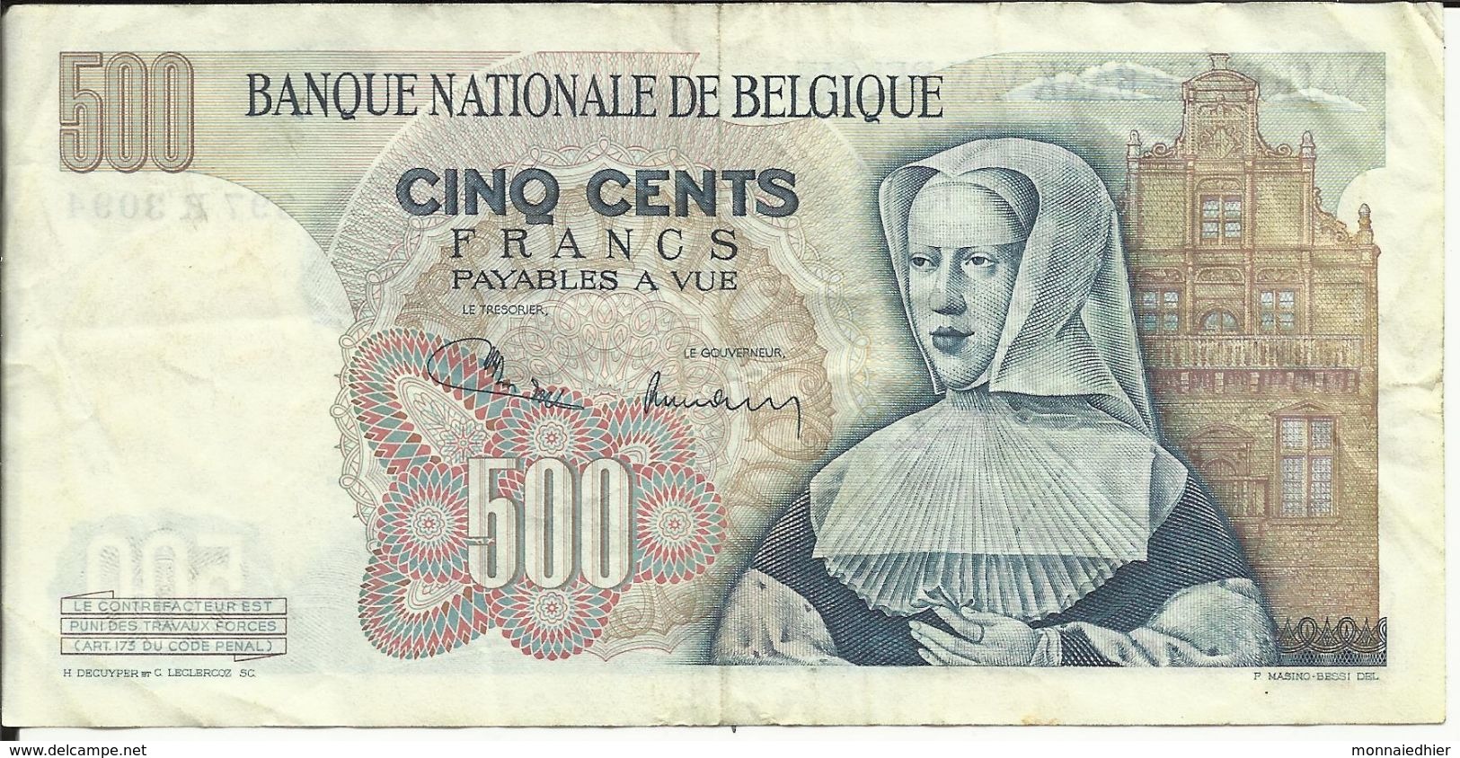 BELGIQUE , 500 Franks , Du 13.04.1971 , N° World Paper Money : 135 - 500 Franchi