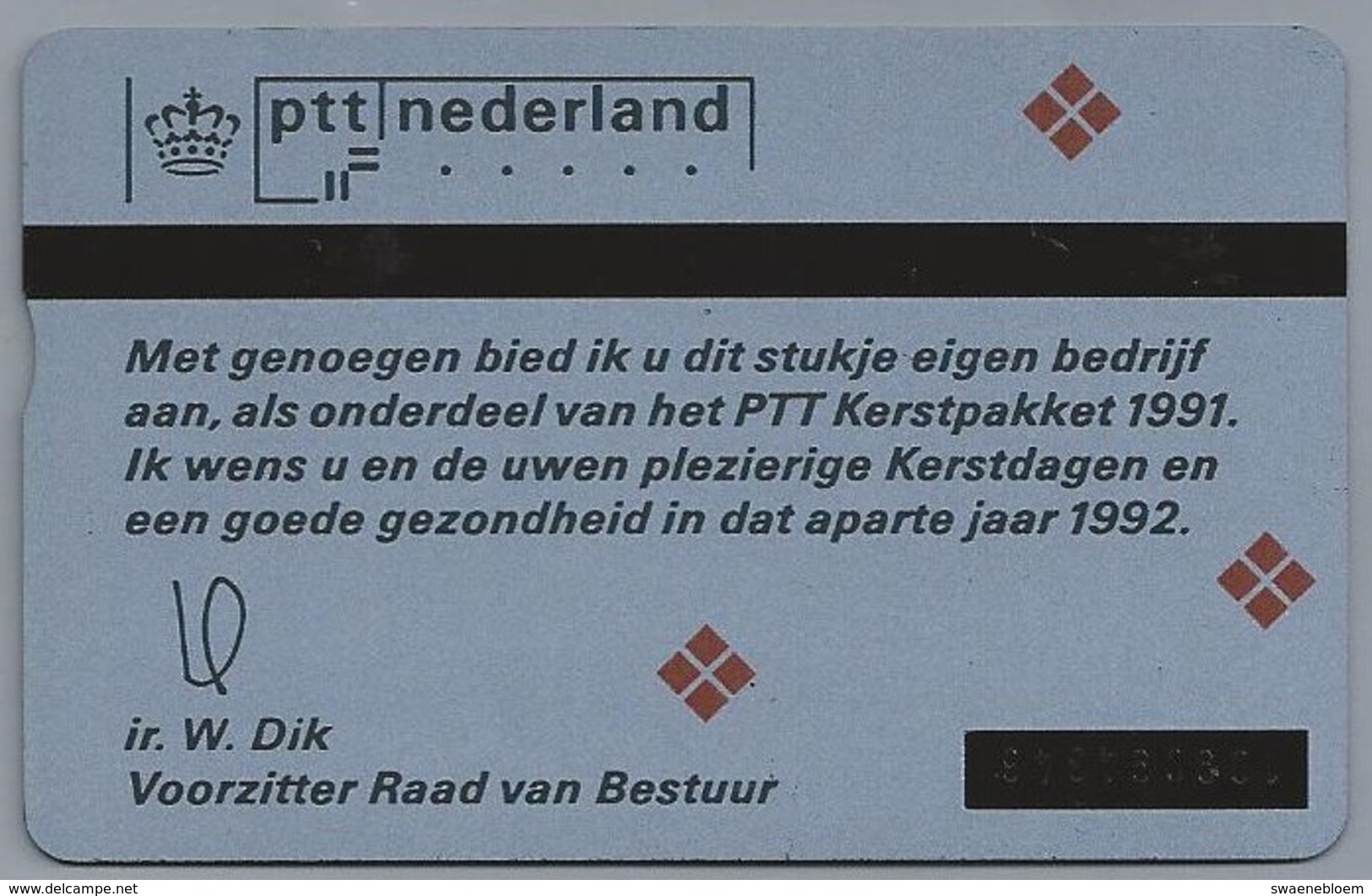 NL.- Telefoonkaart. PTT Telecom. 4 Eenheden / Units. Onderdeel PTT Kerstpakket 1991. Van Ir. W. Dik. 109C. - Openbaar