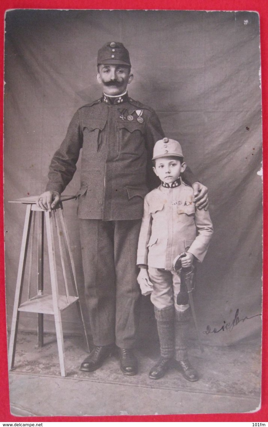 Linz - Photogr. Atelier ELITE Inh. L.GOTTSCHALK - VATER UND SOHN, K.u.K. UNIFORM , ORIGINAL PHOTO - Linz