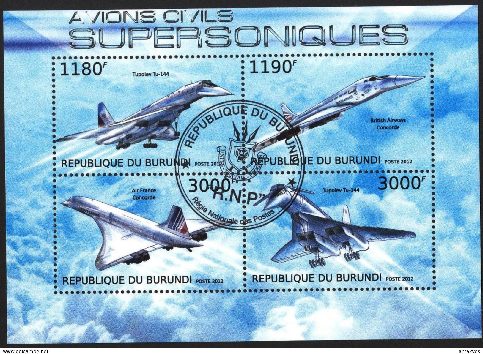 {BU13} Burundi 2012 Aviation Airbus Concorde Tu 144 Sheet Used / CTO - Oblitérés