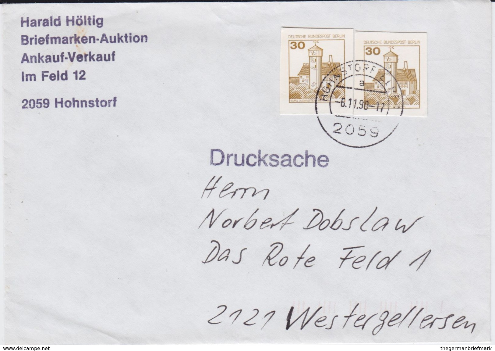 Berlin (West) Ganzsachenausschnitt GAA W P 115 (2) MeF Bf Hohnstorf Elbe 1990 - Cartoline - Usati