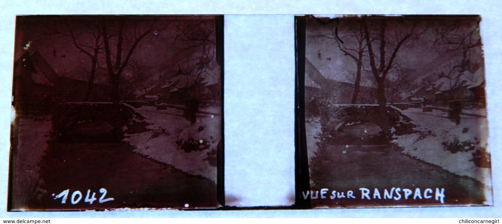 WW1 - WWI - PHOTO STEREO SUR PLAQUE DE VERRE - VUE SUR RANSPACH - PONT - HIVER - 10,6 X 4,4 Cm - Photos Stéréoscopiques