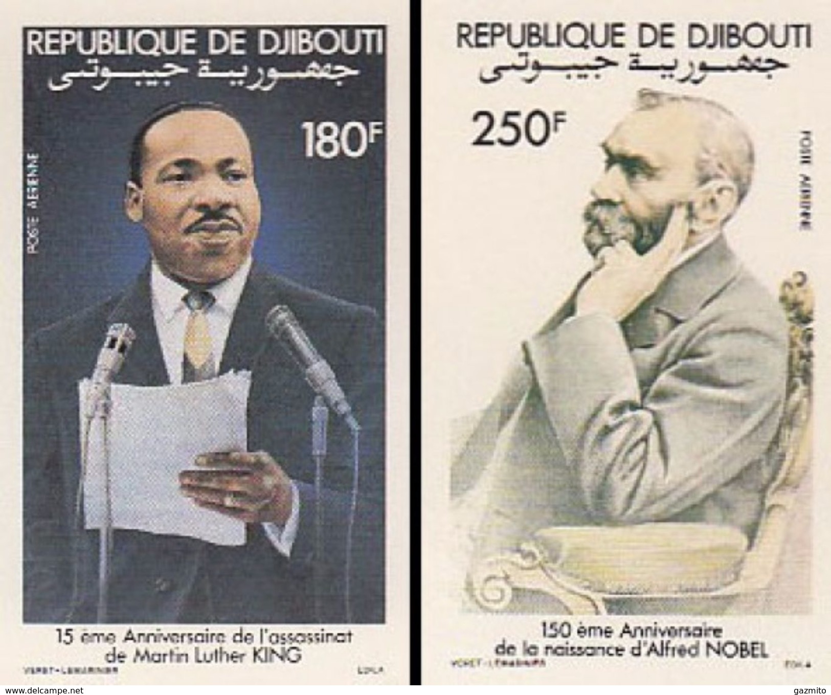 Djibouti 1983, M. L. King, A. Nobel, 2val IMPERFORATED - Martin Luther King