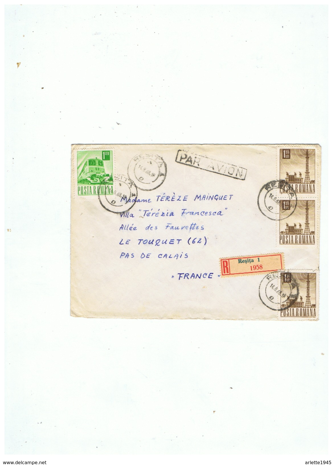 LETTRE PAR AVION DEPART RESITA ROUMANIE POUR LE TOUQUET  FRANCE 1958 - Postmark Collection