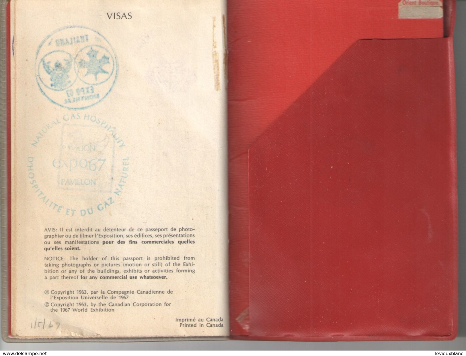 Passeport pour la terre des Hommes/EXPO67/Adulte/Georges Paulin/LAVAL/Expo Universelle de Montréal/CANADA/1967   AEC100