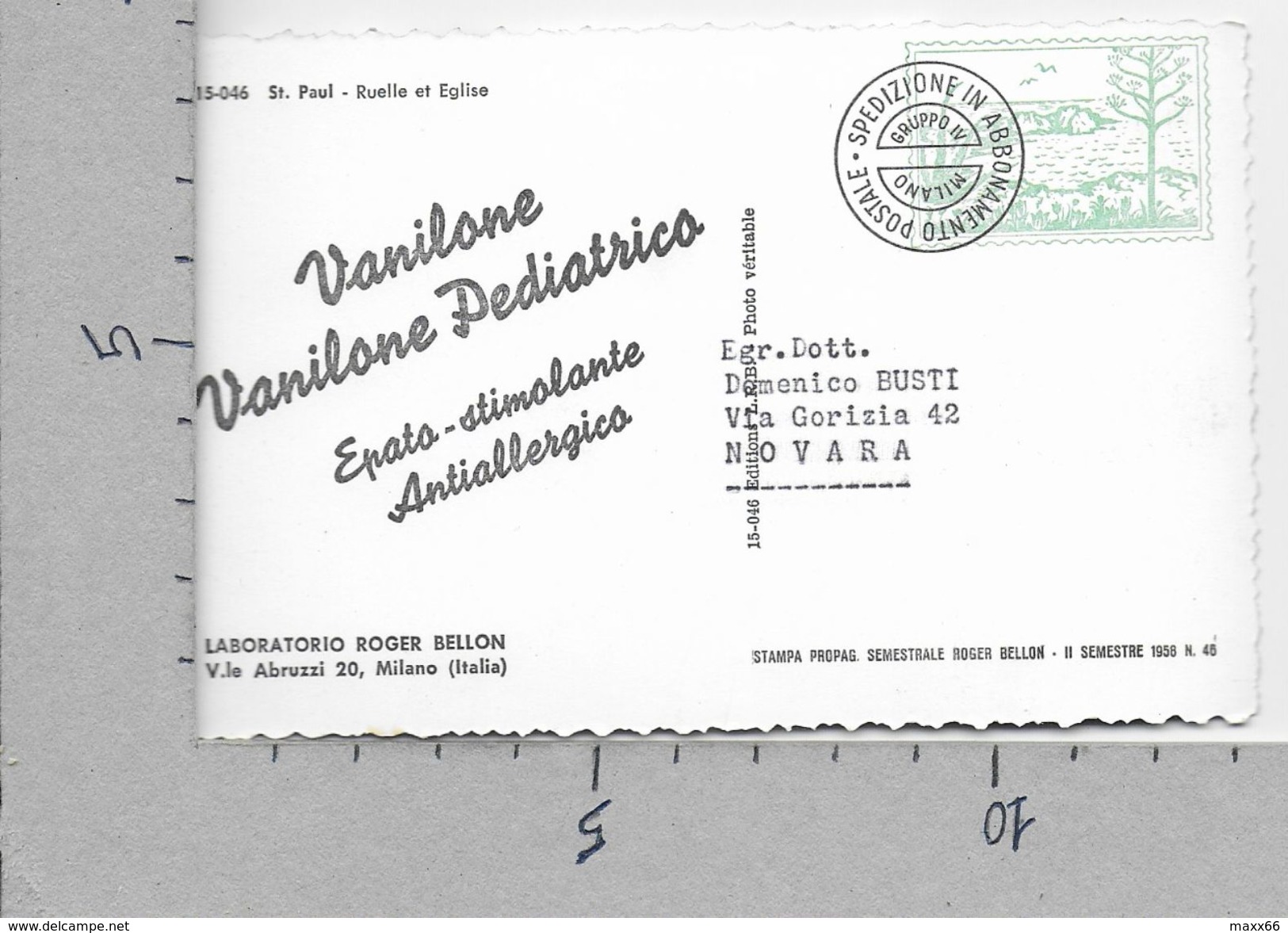 CARTOLINA VG FRANCIA - PUBBLICITARIA - St PAUL - Ruelle Et Eglise - VANILONE PEDIATRICO - 9 X 14 - ANN. 1958 - Saint-Paul