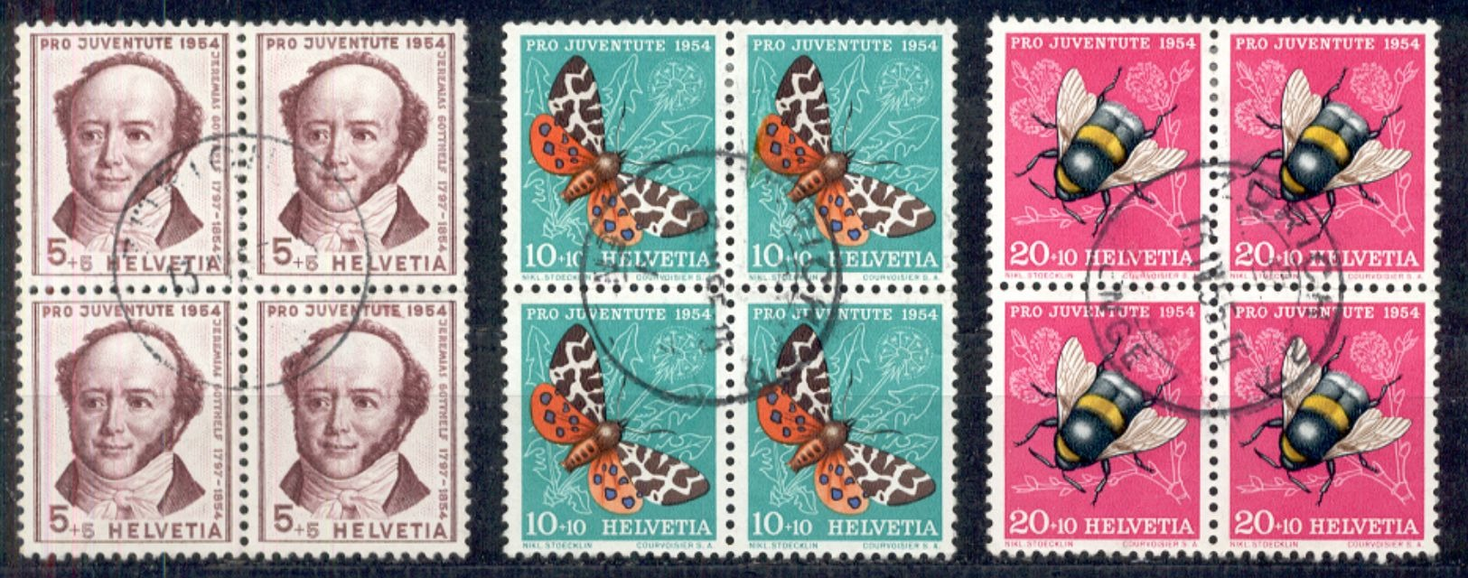 LIQUIDATION TOTALE :1954 - ZU 153/155 - Mi 602/604 - Yv 553/555 - BLOCS De 4 Avec OBLITERATION CENTRALE - Used Stamps