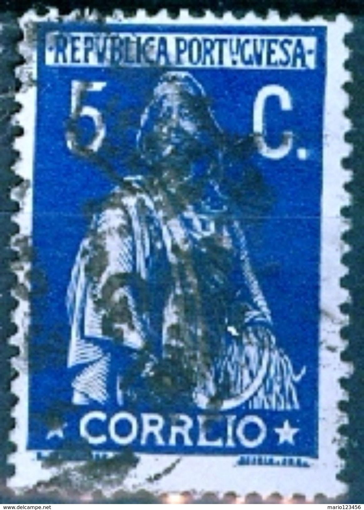 PORTOGALLO, PORTUGAL, CERES, 1912, FRANCOBOLLI USATI, 5 C, Michel 210Ax,  YT 212(B)   Scott 223, Afi 212 - Used Stamps