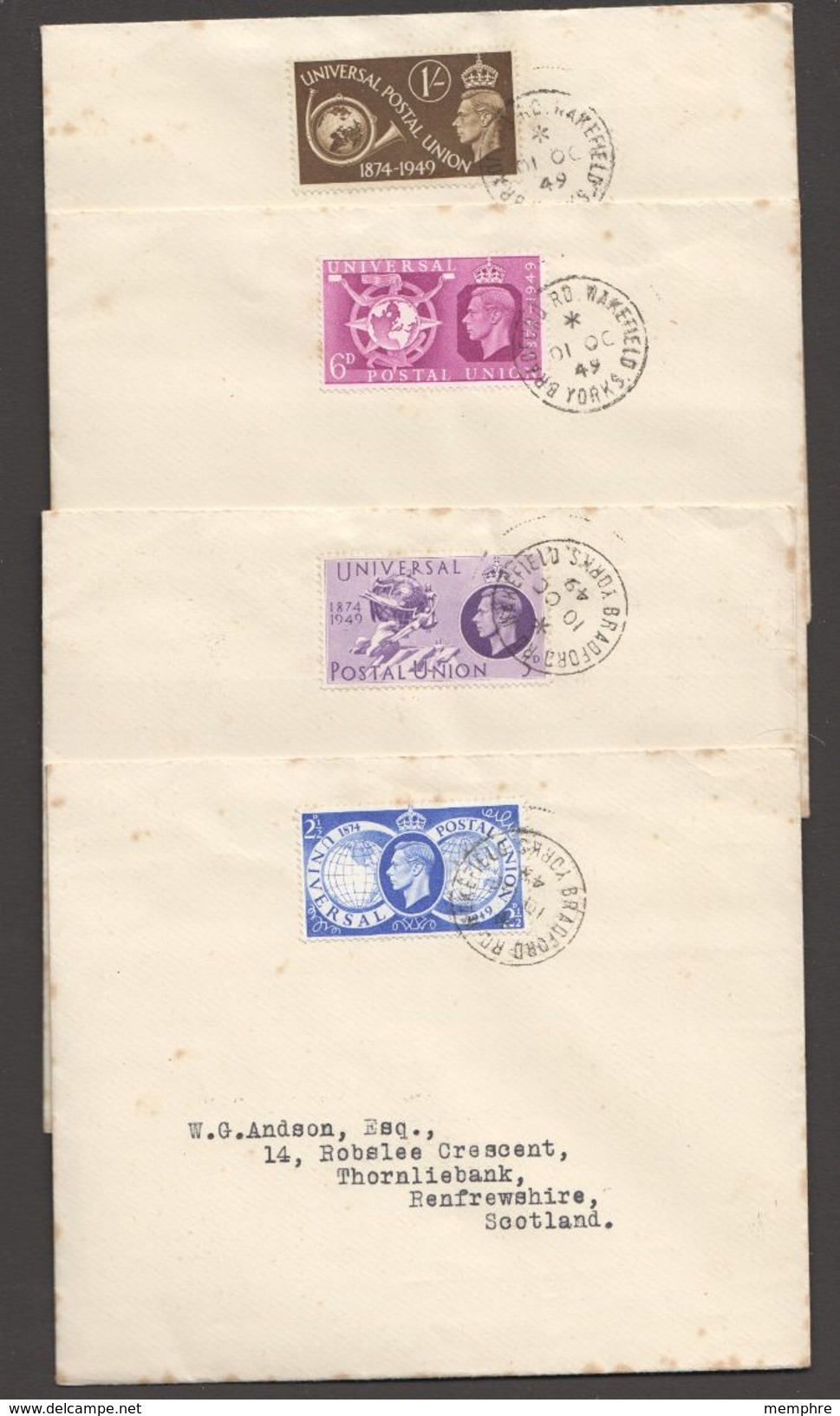 1949  UPU 75th Ann Complete Set On 4 Matched Covers - ....-1951 Vor Elizabeth II.