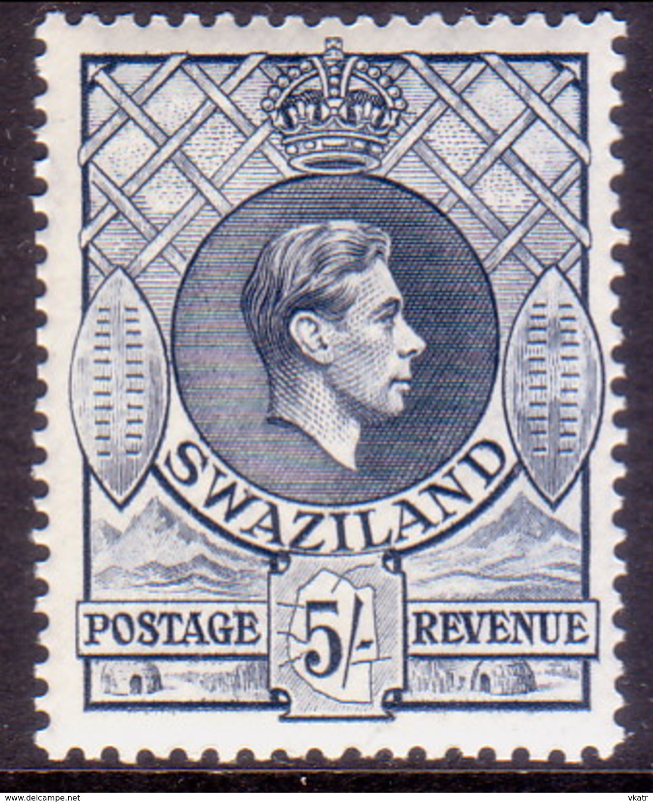 SWAZILAND 1943 SG 37a 5sh MNH Perf.13½x14 Slate CV £60 - Swaziland (...-1967)