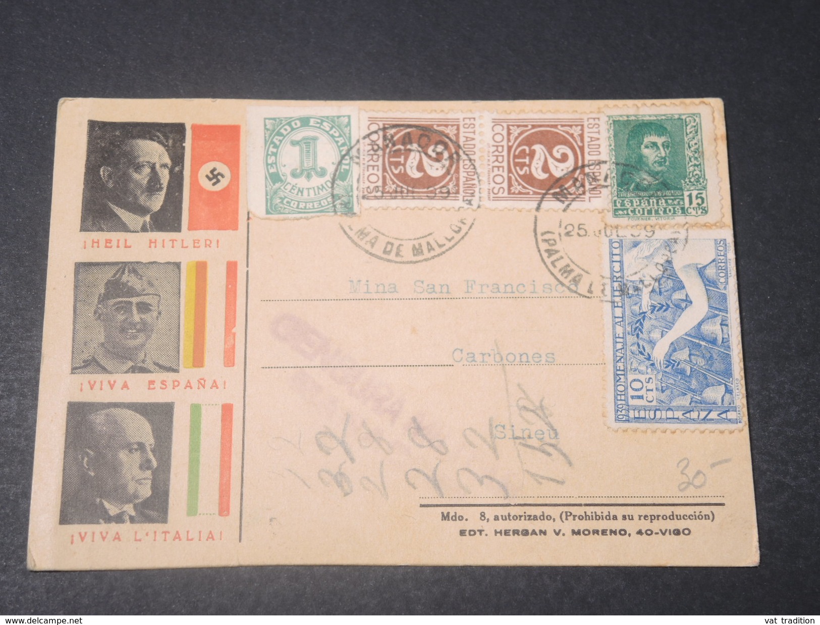 ESPAGNE - Carte Patriotique Nationaliste ,  De Manacor Pour  Sineu En 1939 Avec Censure- L 11490 - Nationalists Censor Marks