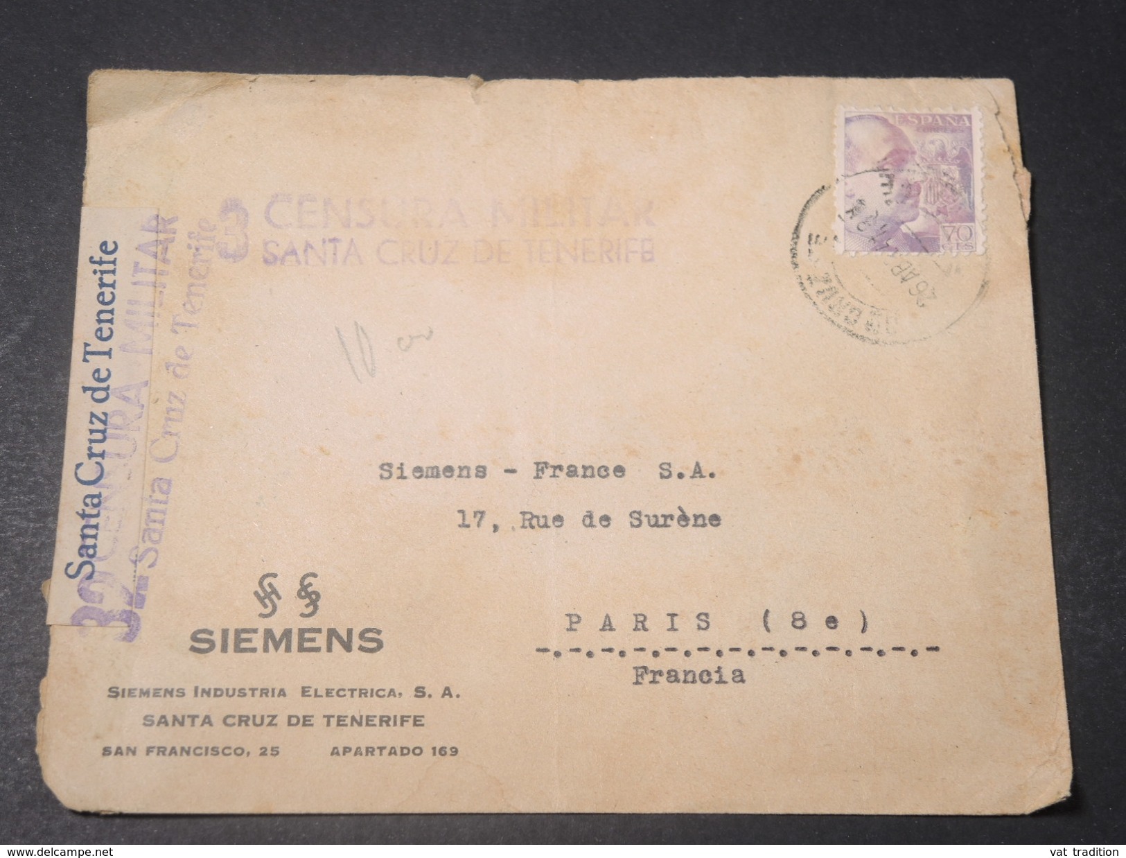 ESPAGNE - Enveloppe De Santa Cruz De Ténérife Pour Paris En 1938 Avec Censure -  L 11499 - Republikeinse Censuur