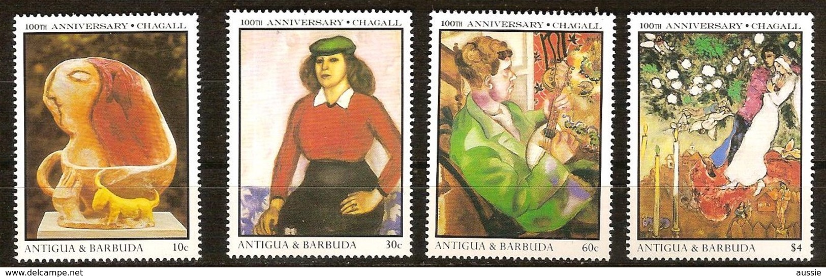 Antigua & Barbuda 1987 Yvertn° 967-970 *** MNH Cote 5,25 Euro Marc Chagall - Antigua Et Barbuda (1981-...)