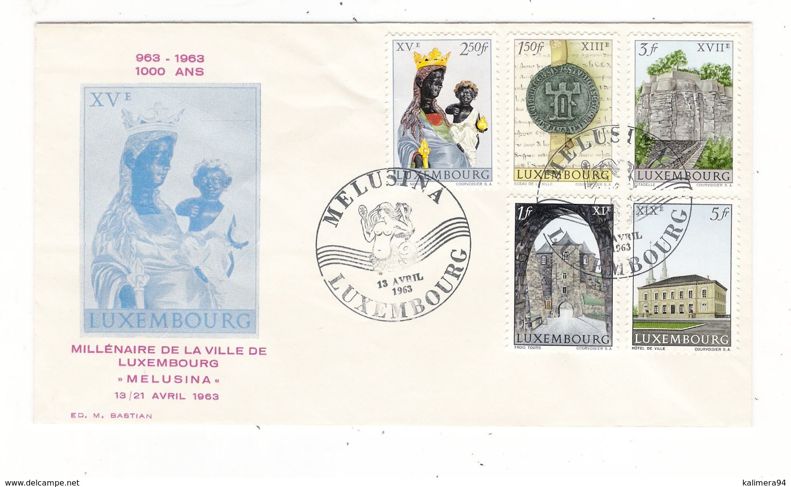 LUXEMBOURG / MILLENAIRE DE LA VILLE DE LUXEMBOURG / " MELUSINA " , 13 - 21 Avril 1963 ( Vierge Noire ) - FDC