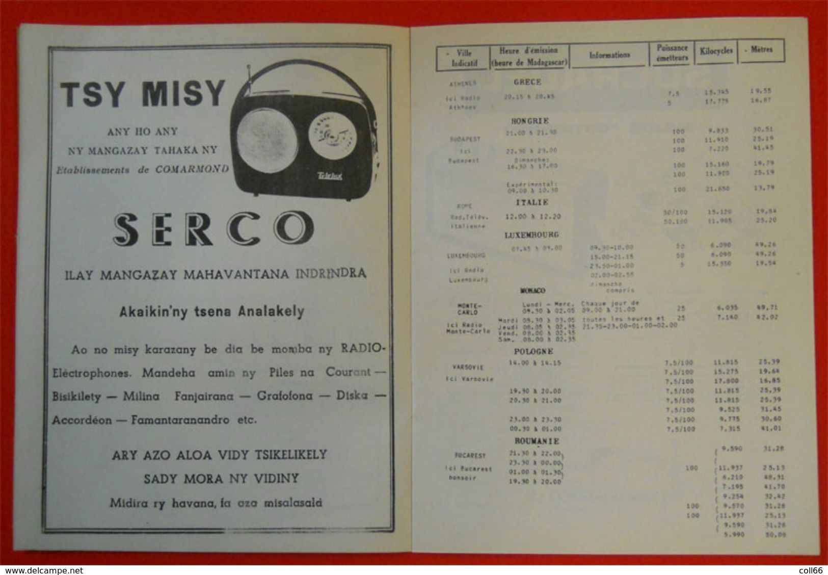 1960 RARE Brochure Toutes Les Ondes Courtes à Madagascar Radio TSF émettant En OC & OM Publicités - Literature & Schemes