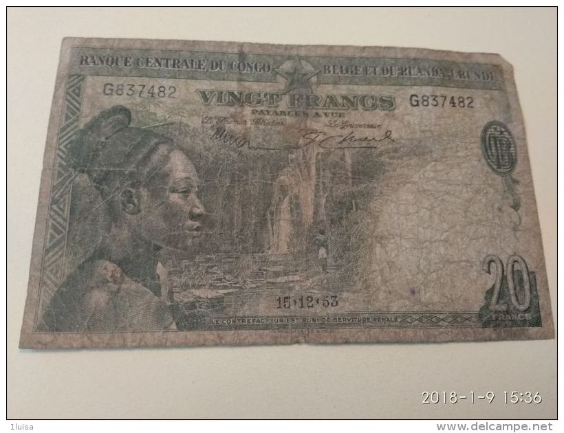 20 Francs 1953 - Banco De Congo Belga