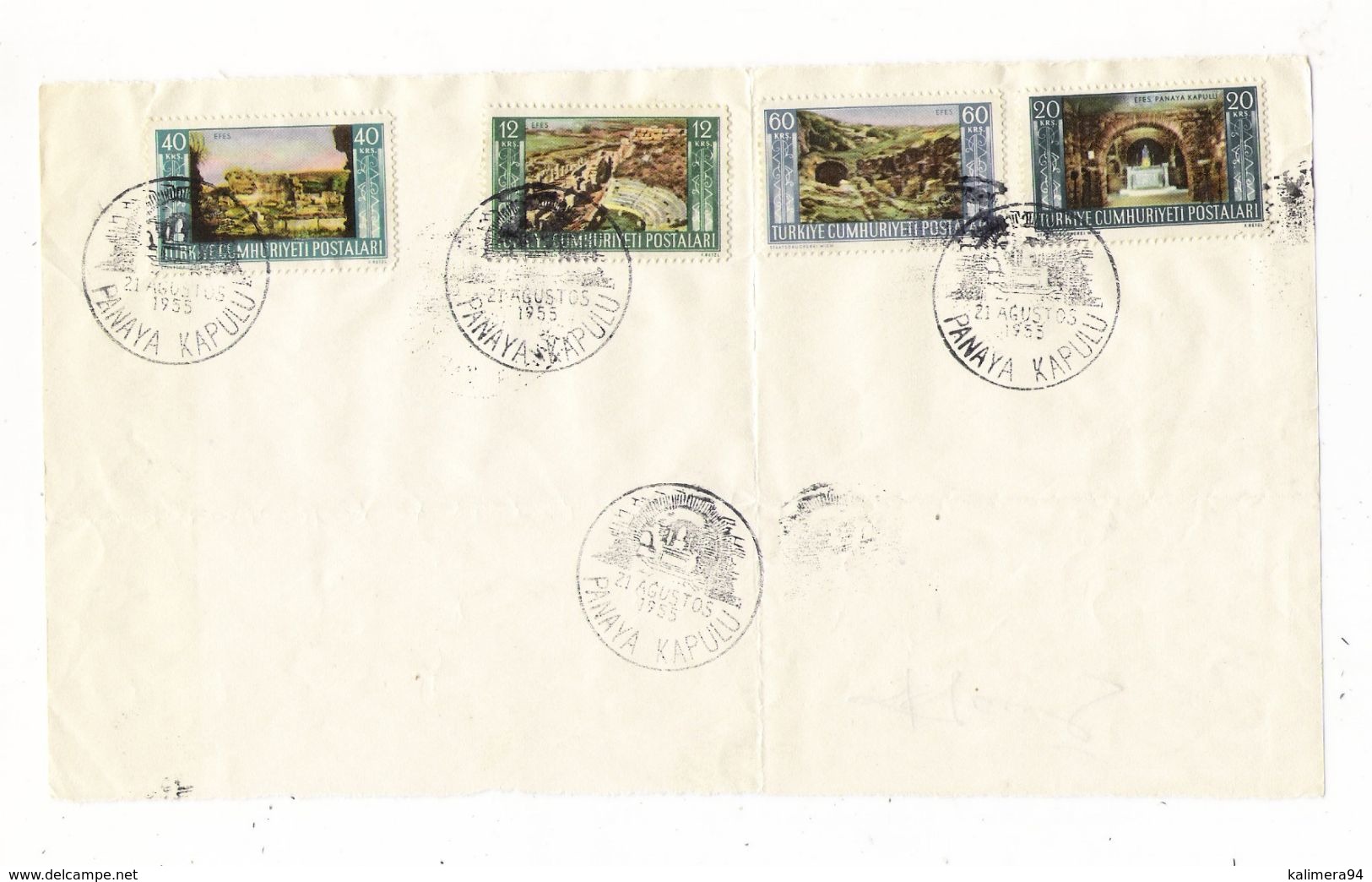 TURQUIE  /  PANAYA  KAPULU  ( 4 Timbres Sur Fragment ) /  Date  :  21 Agustos 1955 - Cartas & Documentos