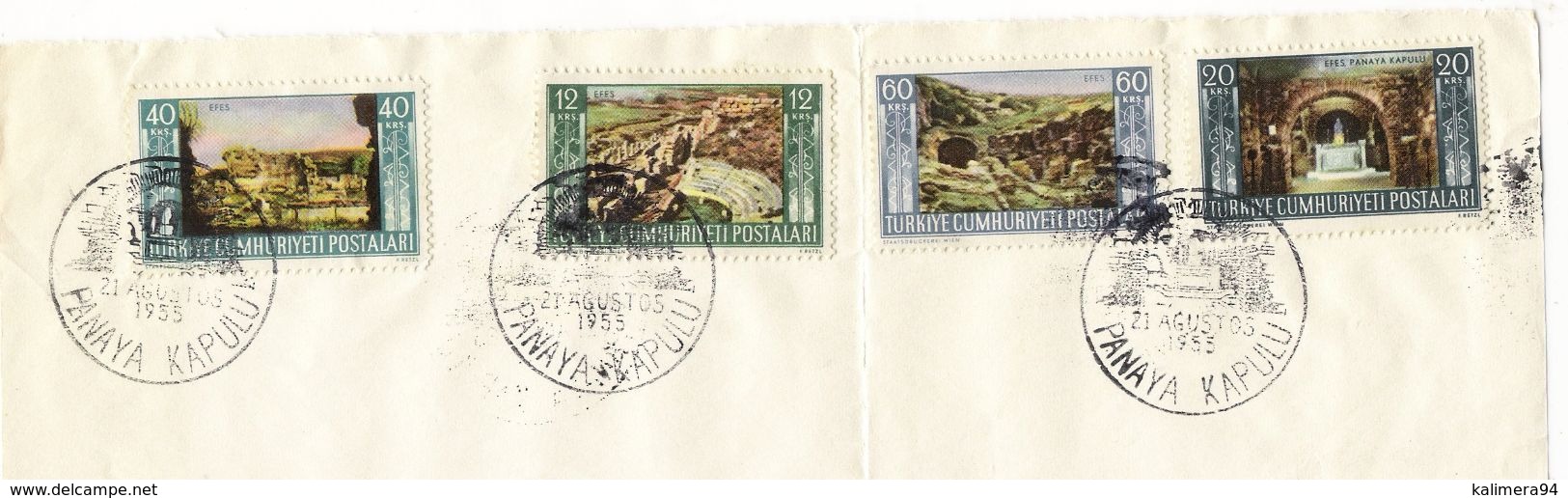 TURQUIE  /  PANAYA  KAPULU  ( 4 Timbres Sur Fragment ) /  Date  :  21 Agustos 1955 - Brieven En Documenten